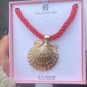 House of Harlow 1960 Gold Shell Necklace with Red Cord